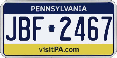 PA license plate JBF2467