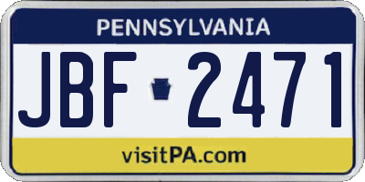 PA license plate JBF2471