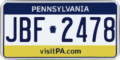 PA license plate JBF2478