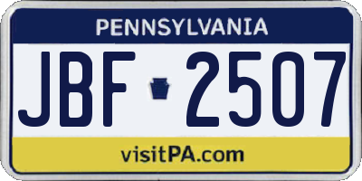 PA license plate JBF2507