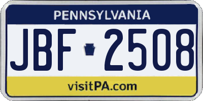 PA license plate JBF2508