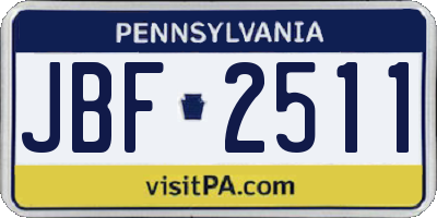 PA license plate JBF2511