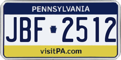 PA license plate JBF2512