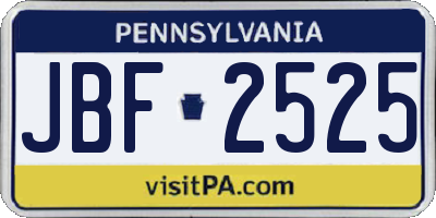 PA license plate JBF2525