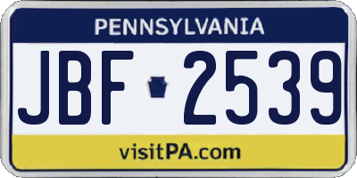 PA license plate JBF2539