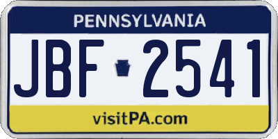 PA license plate JBF2541