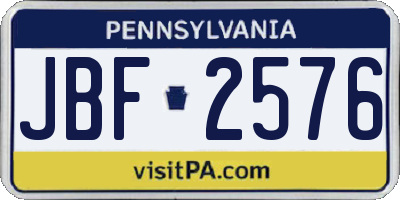 PA license plate JBF2576