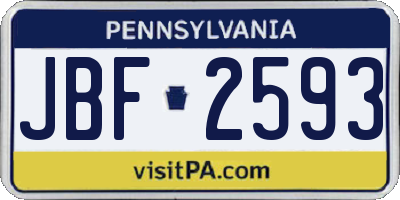 PA license plate JBF2593