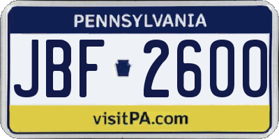 PA license plate JBF2600