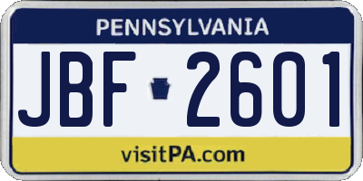 PA license plate JBF2601