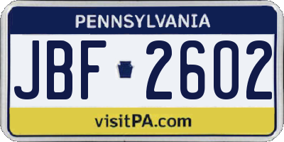PA license plate JBF2602