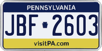 PA license plate JBF2603