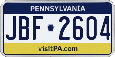 PA license plate JBF2604