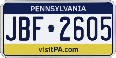 PA license plate JBF2605