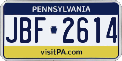 PA license plate JBF2614