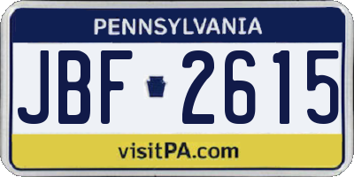 PA license plate JBF2615