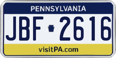 PA license plate JBF2616