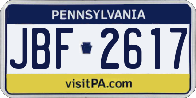 PA license plate JBF2617