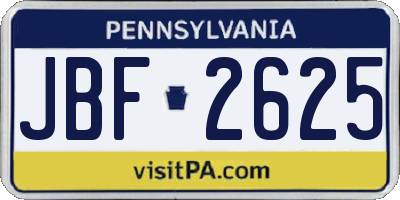 PA license plate JBF2625