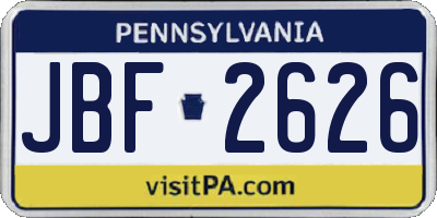 PA license plate JBF2626