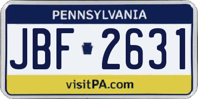 PA license plate JBF2631