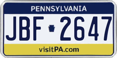 PA license plate JBF2647