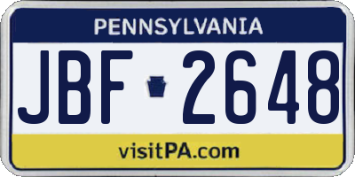 PA license plate JBF2648