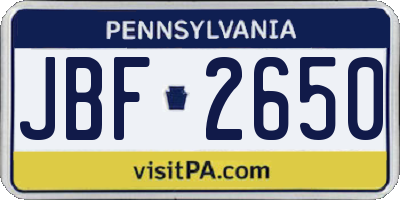 PA license plate JBF2650