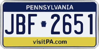 PA license plate JBF2651