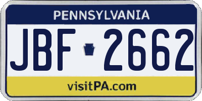 PA license plate JBF2662