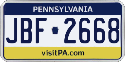 PA license plate JBF2668