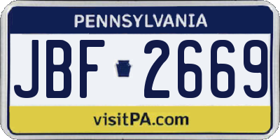 PA license plate JBF2669