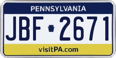 PA license plate JBF2671