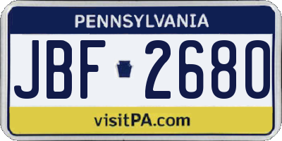 PA license plate JBF2680