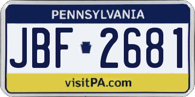 PA license plate JBF2681