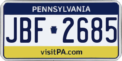 PA license plate JBF2685