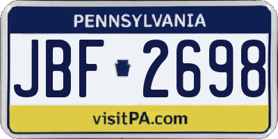 PA license plate JBF2698