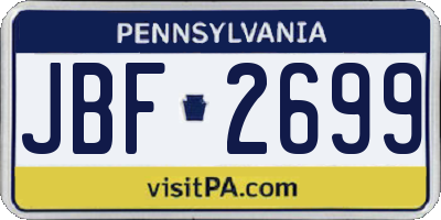 PA license plate JBF2699