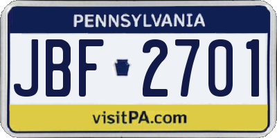 PA license plate JBF2701