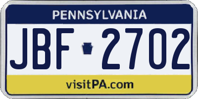 PA license plate JBF2702