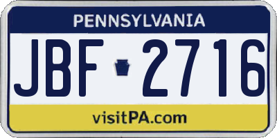 PA license plate JBF2716