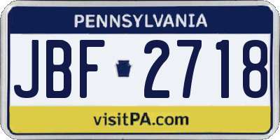 PA license plate JBF2718