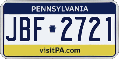 PA license plate JBF2721