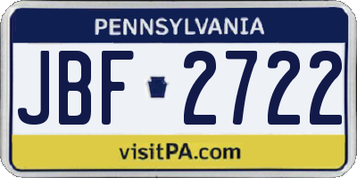 PA license plate JBF2722