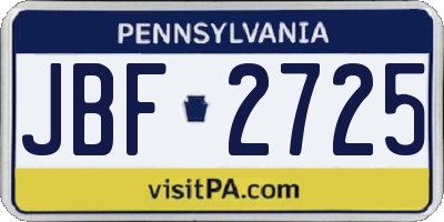 PA license plate JBF2725