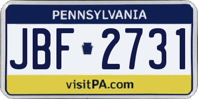 PA license plate JBF2731