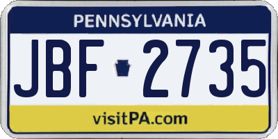 PA license plate JBF2735