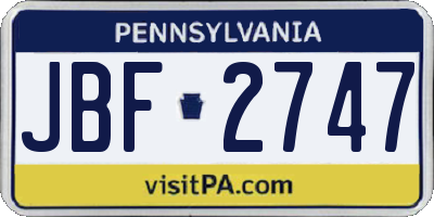 PA license plate JBF2747