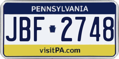 PA license plate JBF2748