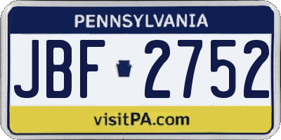 PA license plate JBF2752